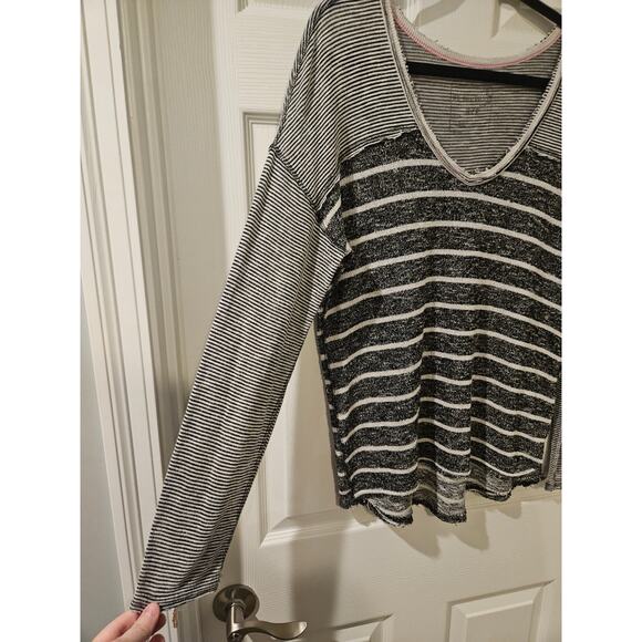 Free People Burnout Stripe Long Sleeve Top Sweater Small Lightweight Slouchy - Picture 5 of 6